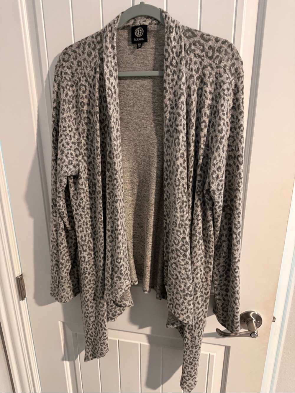 Bobeau Leopard Print Draped Open-Front Cardigan — Women’s XXL